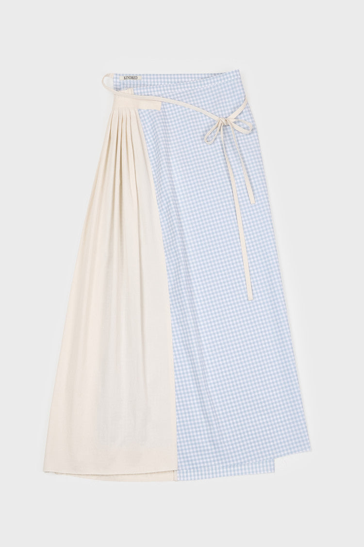 Gingham Check Pleated Panel Wrap Skirt