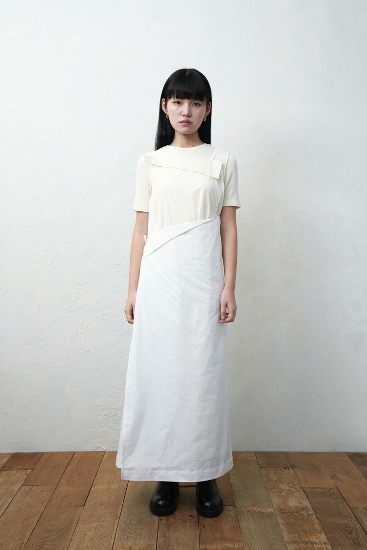 square wrap dress in white