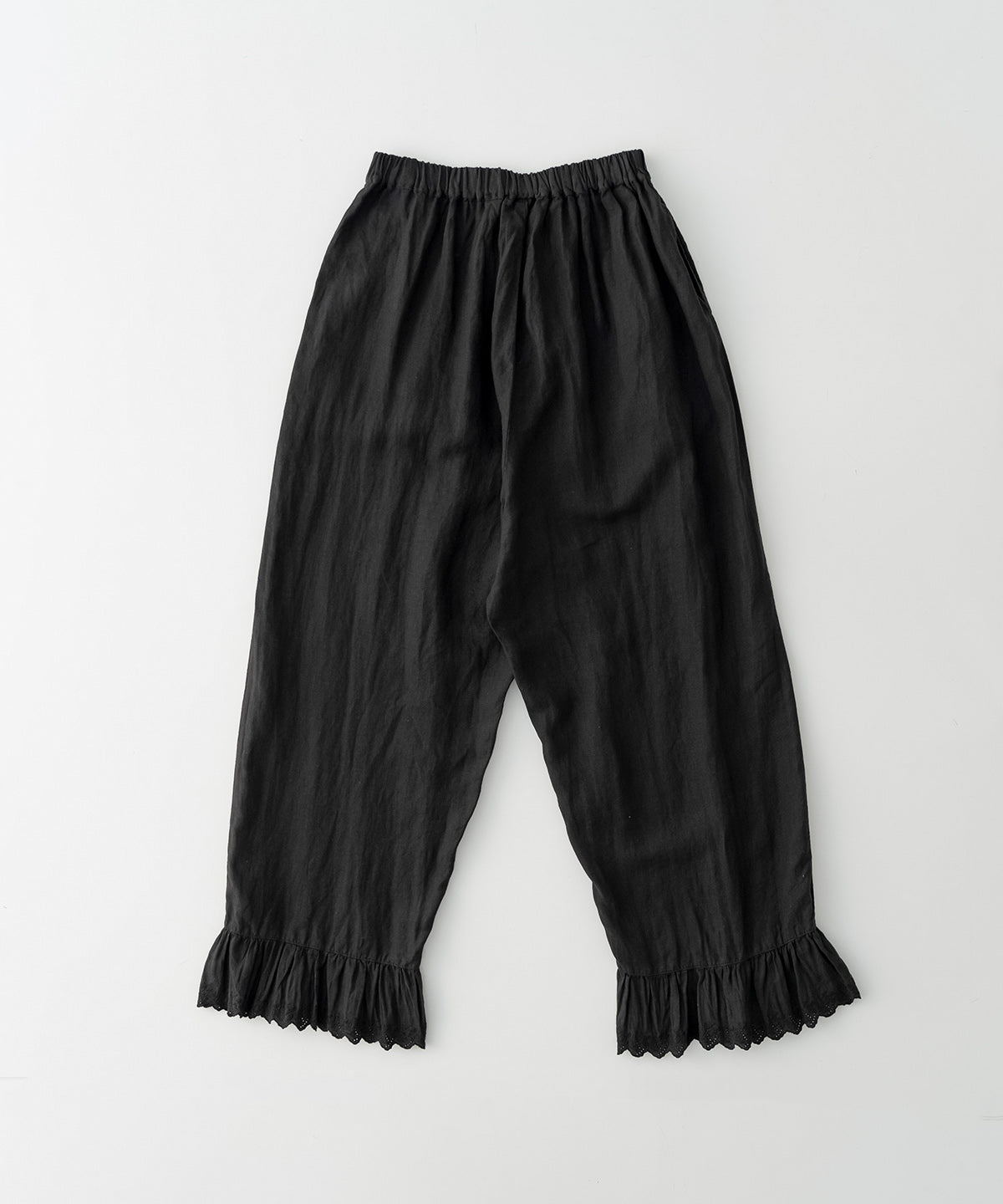Linen Scallop Lace Frill Pants - Black
