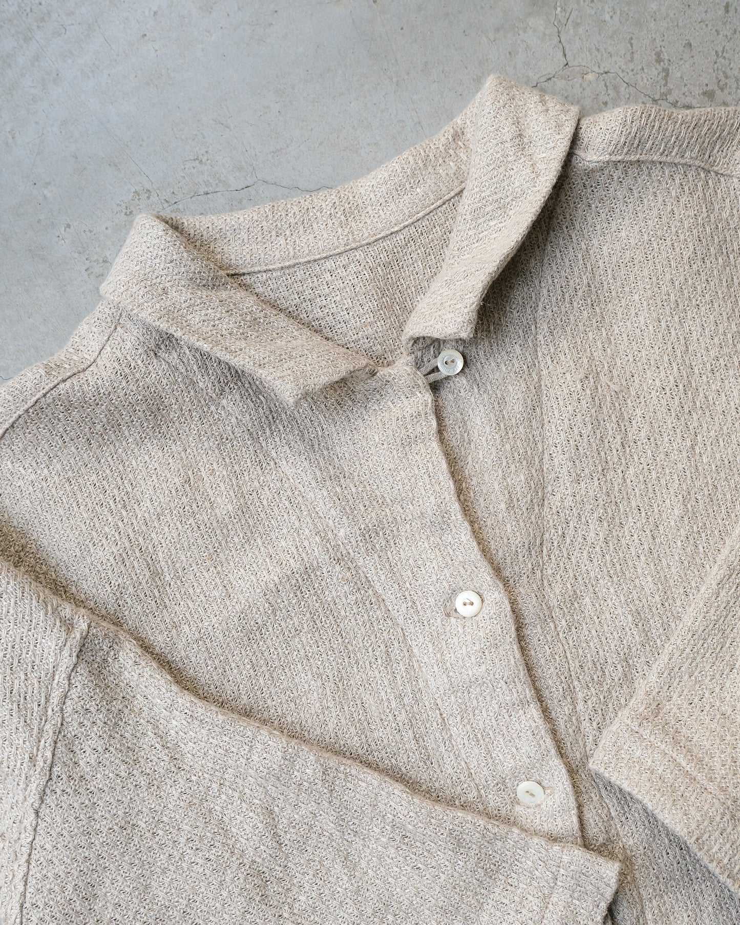 Linen Karami Weave Open Collar Shirt