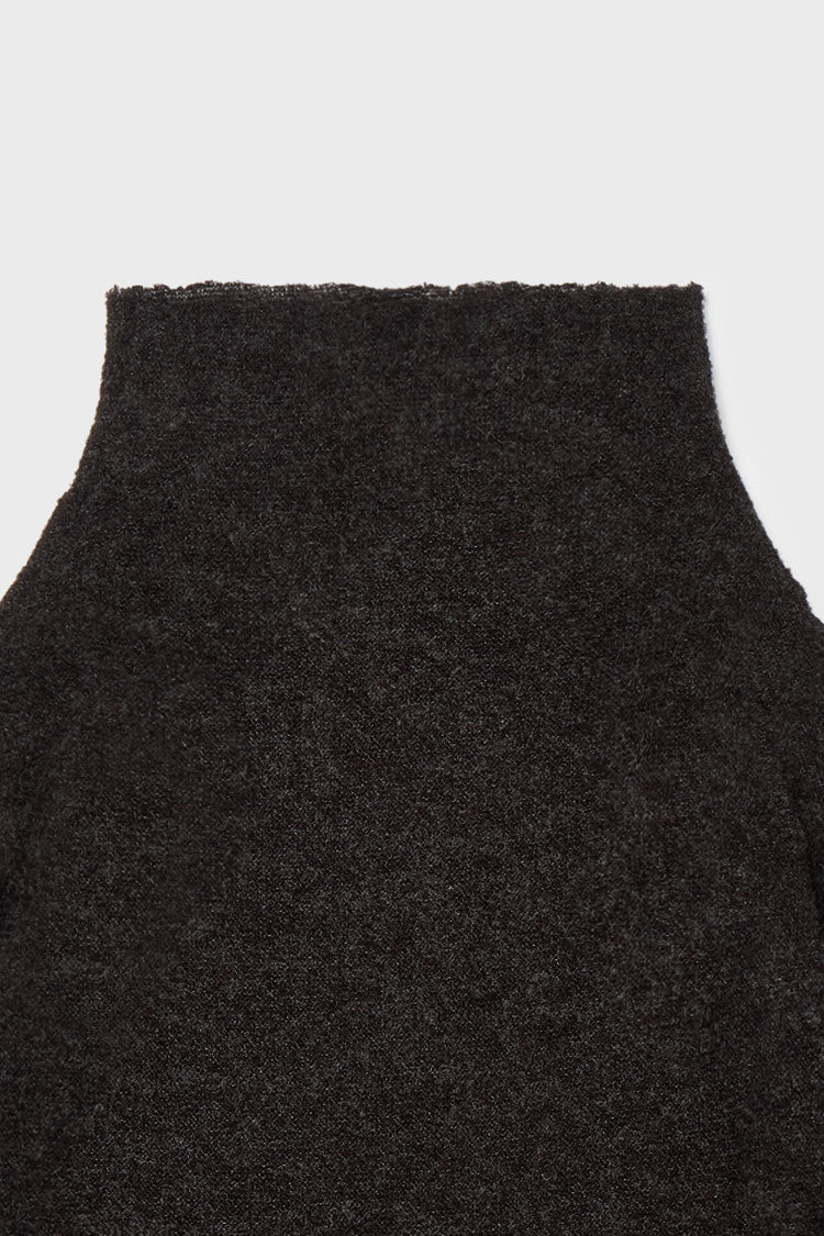 off-shoulder boucle pullover in charcoal