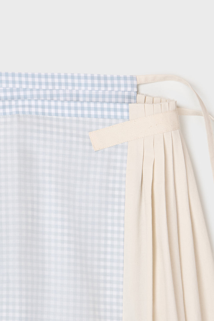 Gingham Check Pleated Panel Wrap Skirt