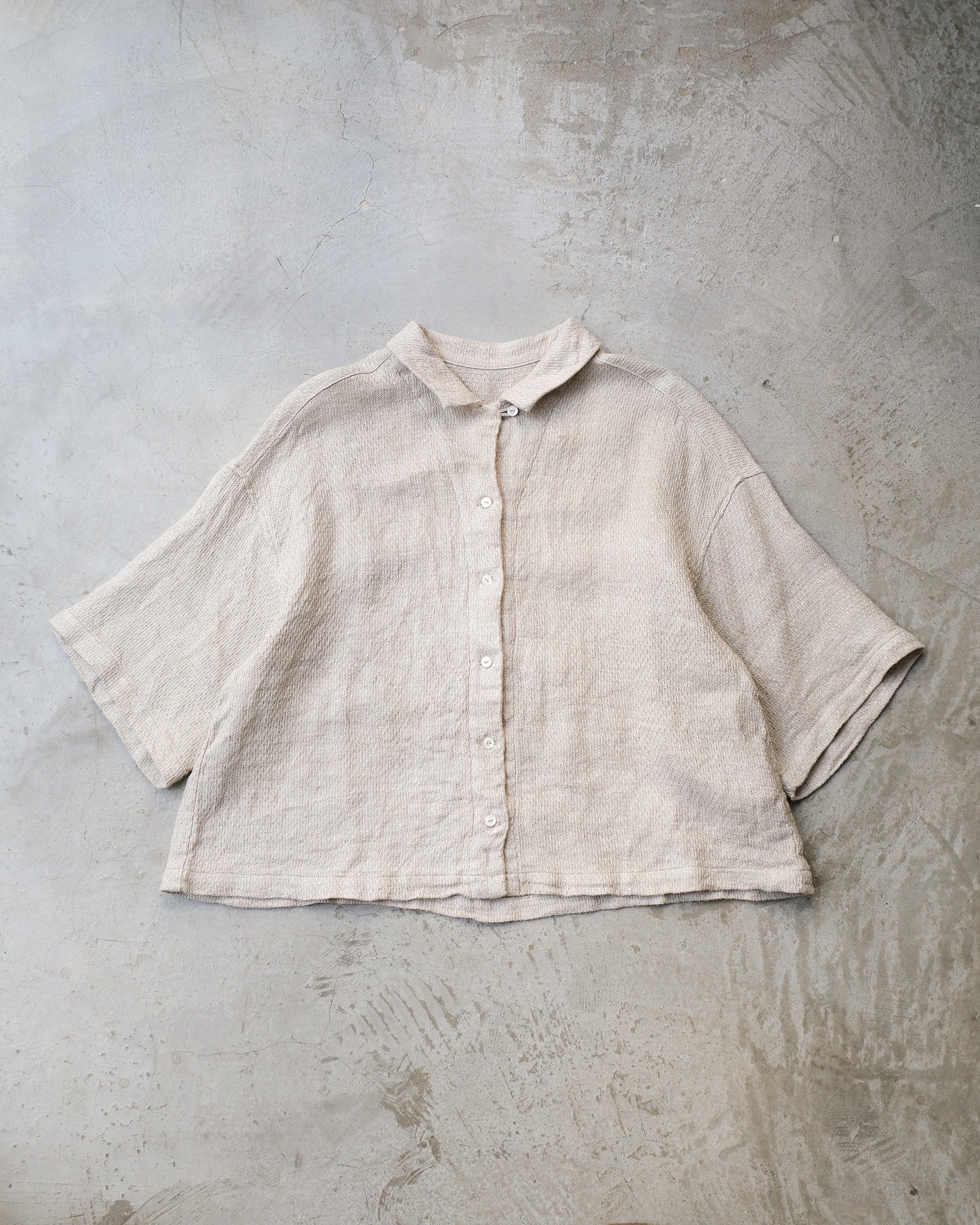 Linen Karami Weave Open Collar Shirt