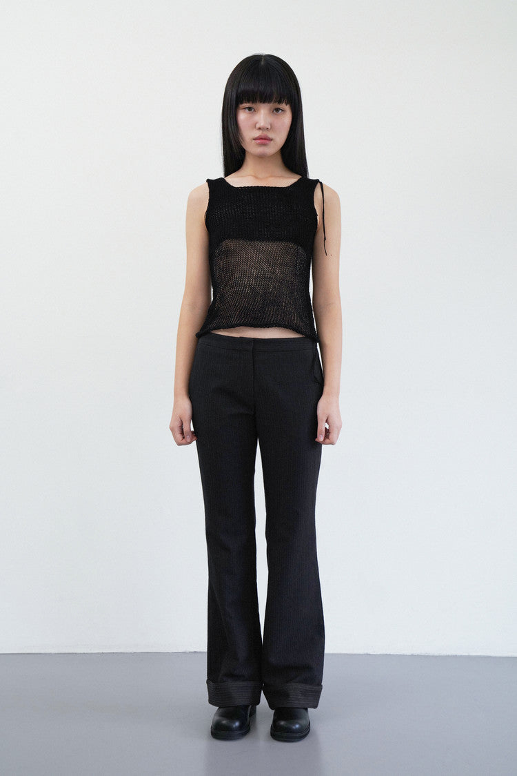 two toned knit sleeveless in black