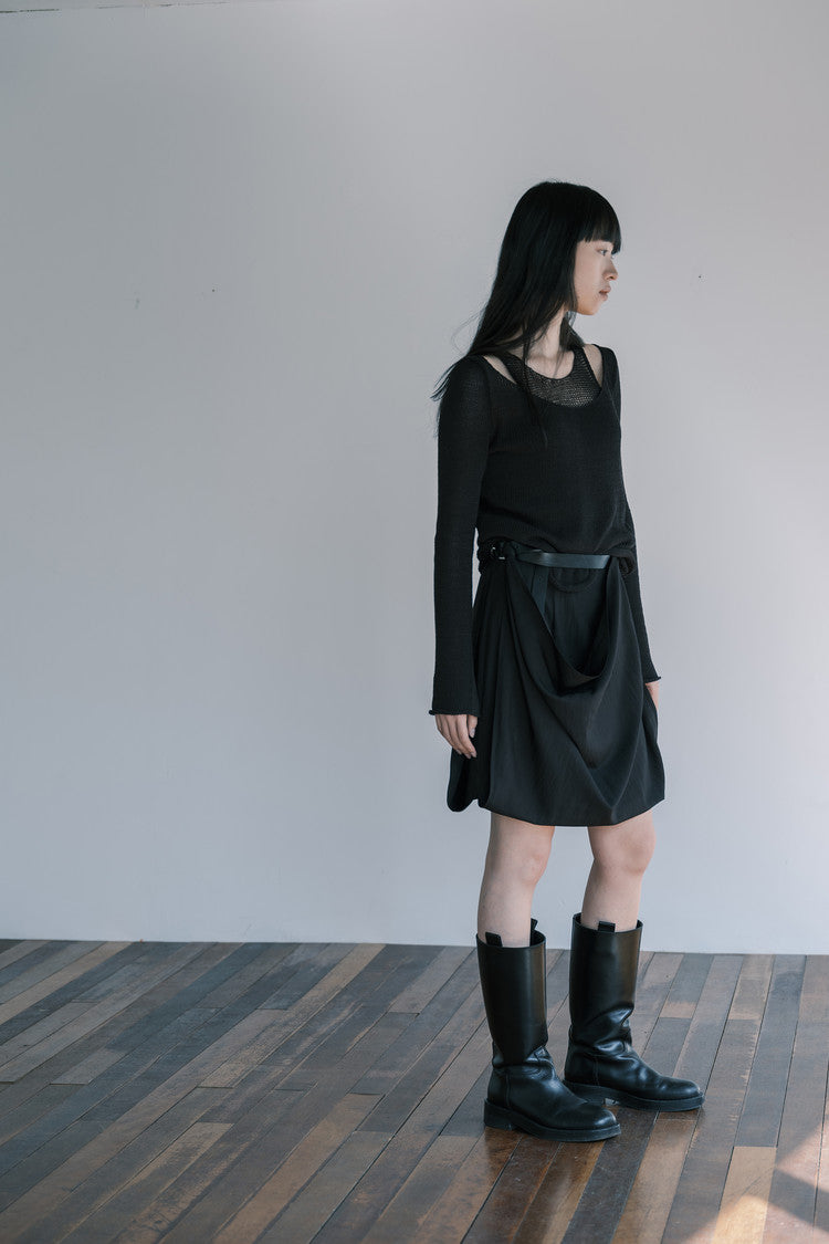 (Pre order) Belted pull-up midi skirt