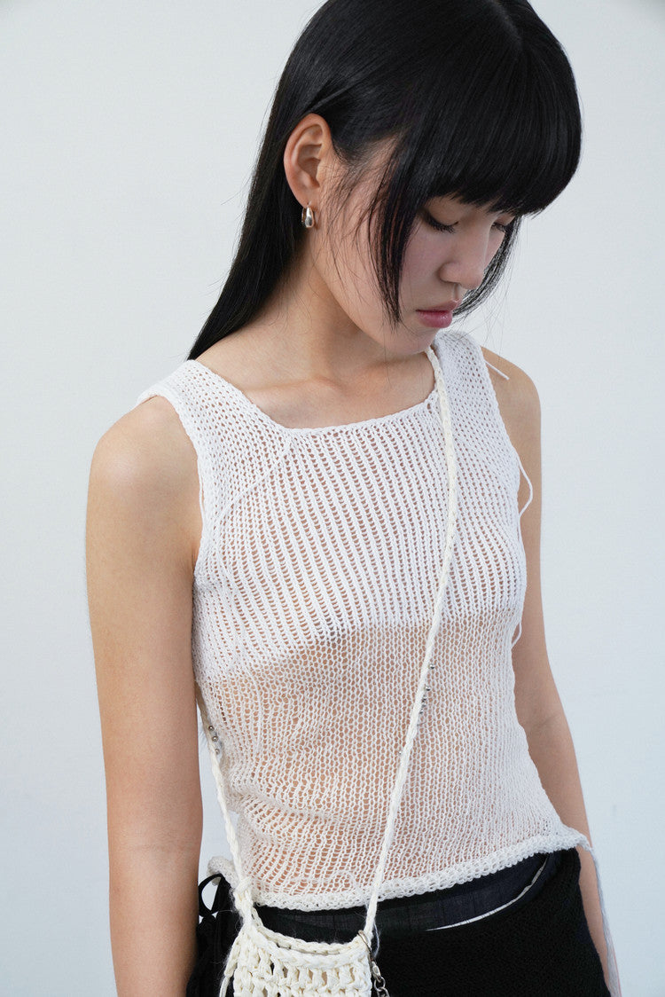 two toned knit sleeveless in white