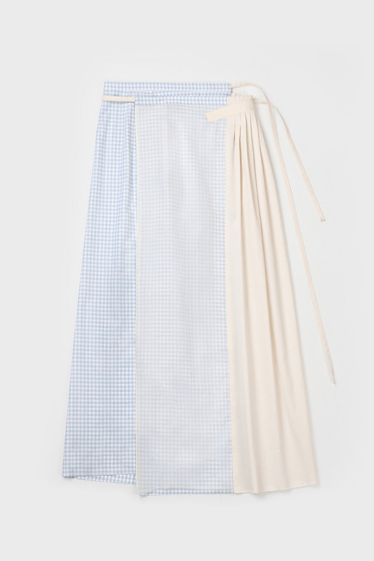 Gingham Check Pleated Panel Wrap Skirt