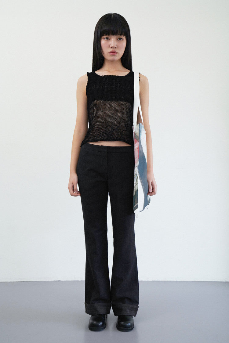 two toned knit sleeveless in black