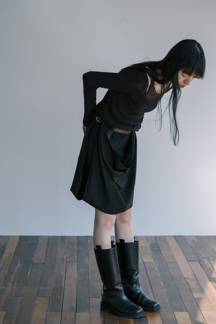 (Pre order) Belted pull-up midi skirt