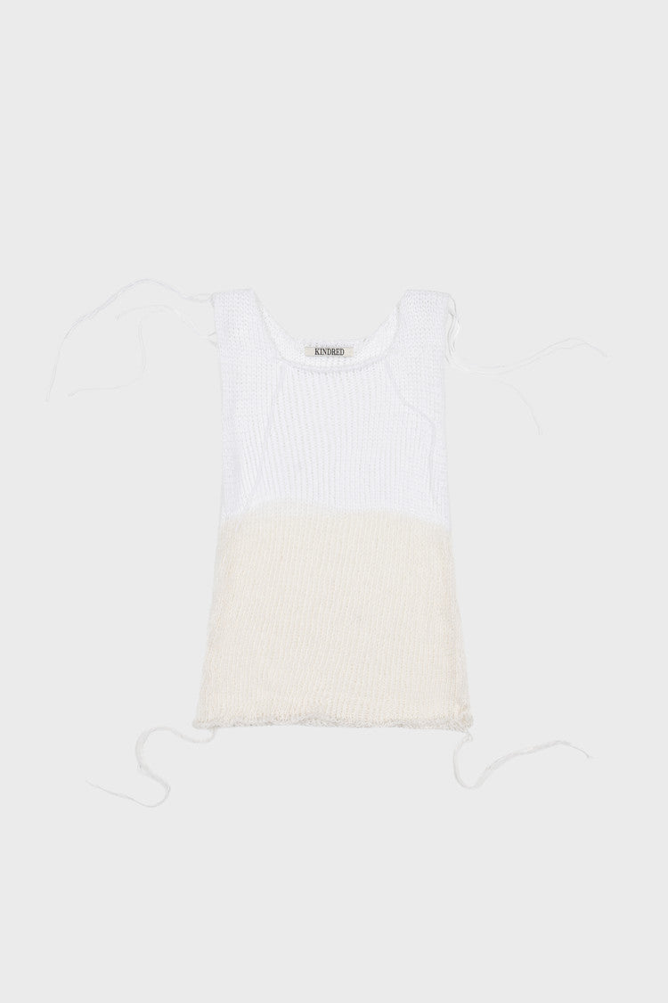 two toned knit sleeveless in white