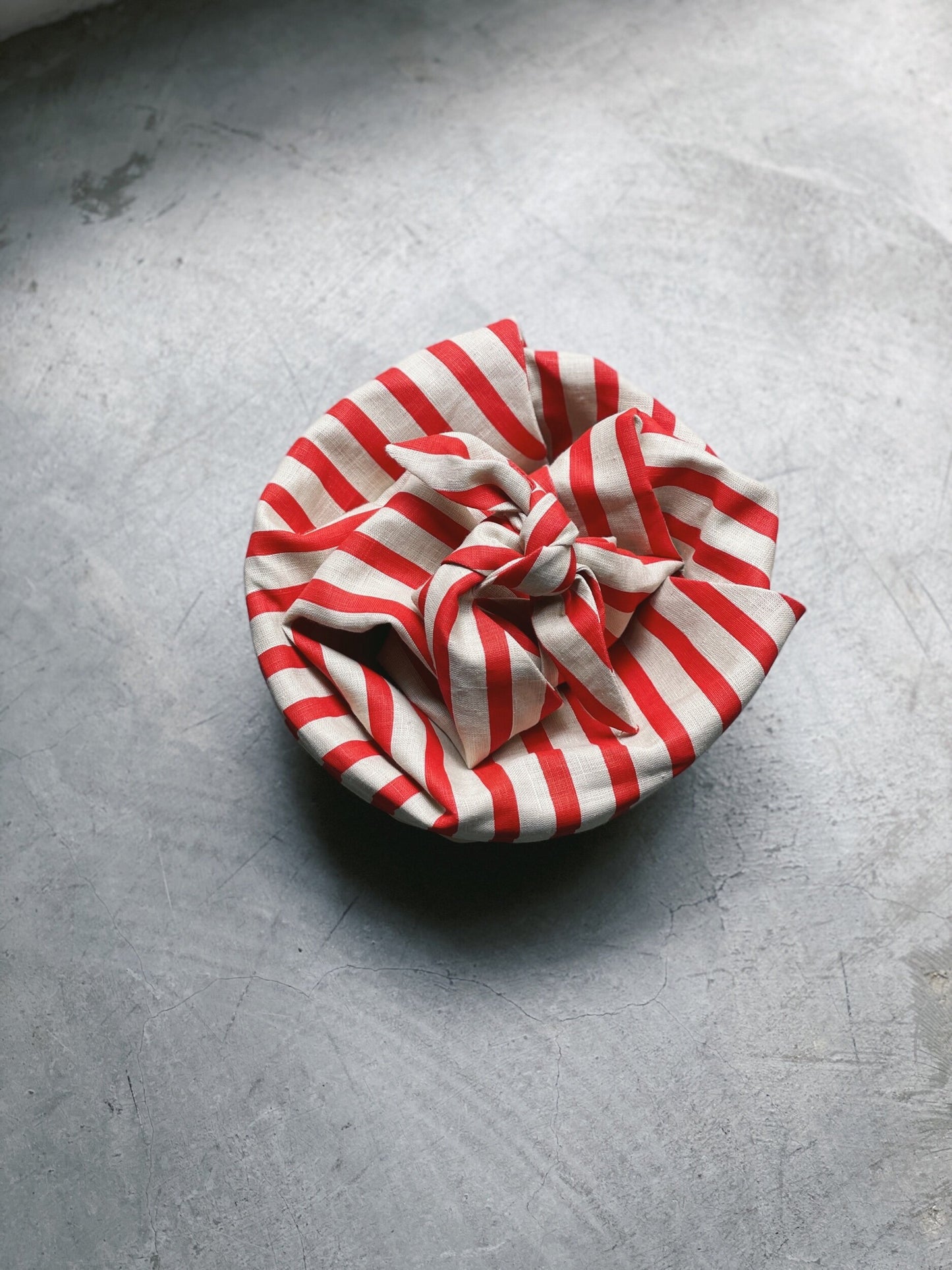 French Stripe Linen Rattan Basket