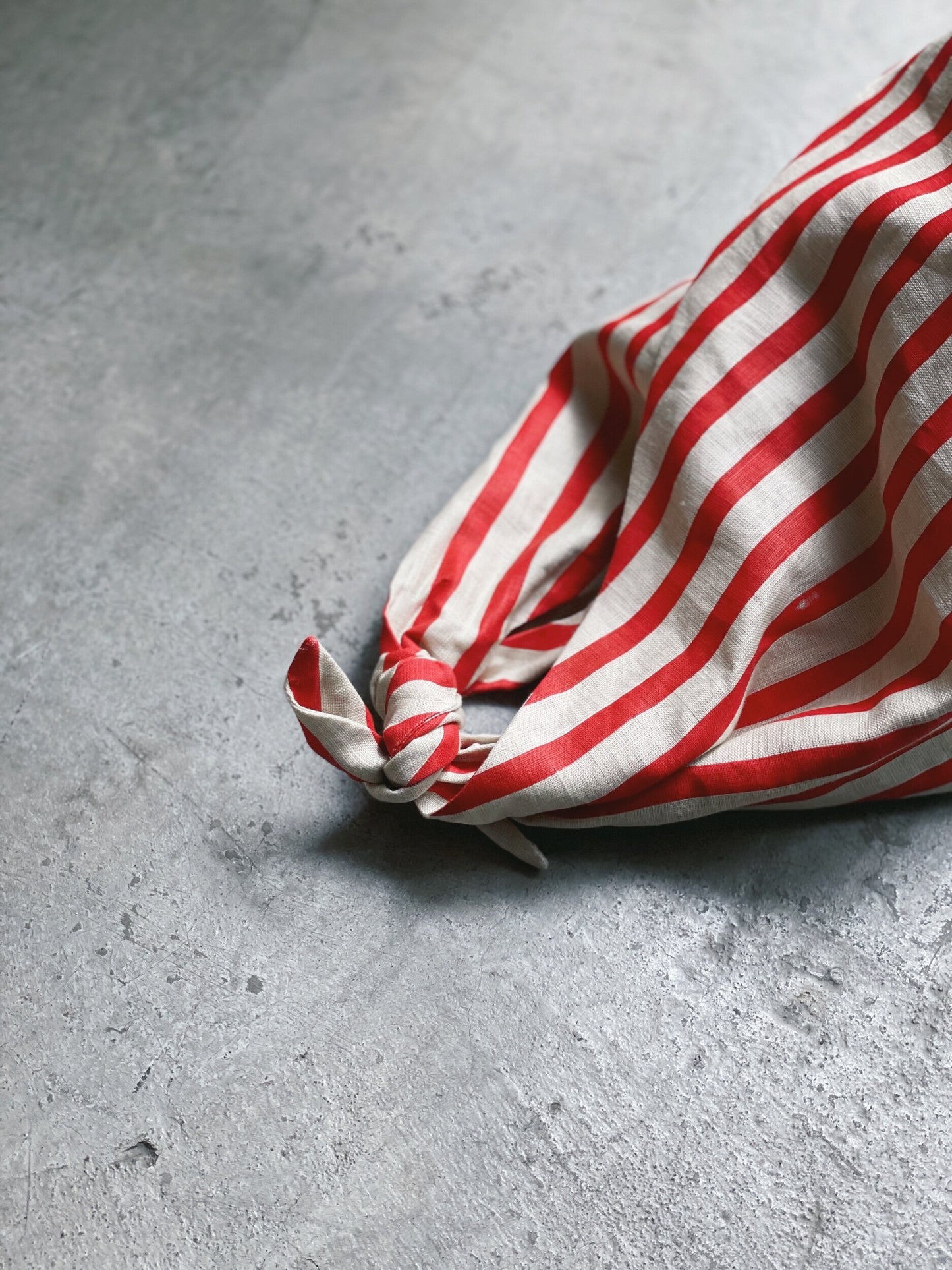 French Stripe Linen Rattan Basket