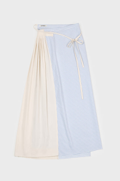Gingham Check Pleated Panel Wrap Skirt