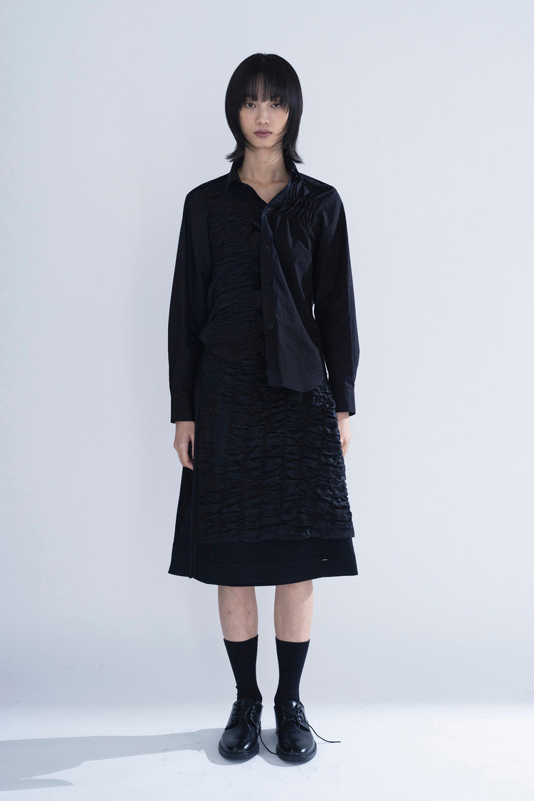 Pre order | Shirred lining wrap skirt in black