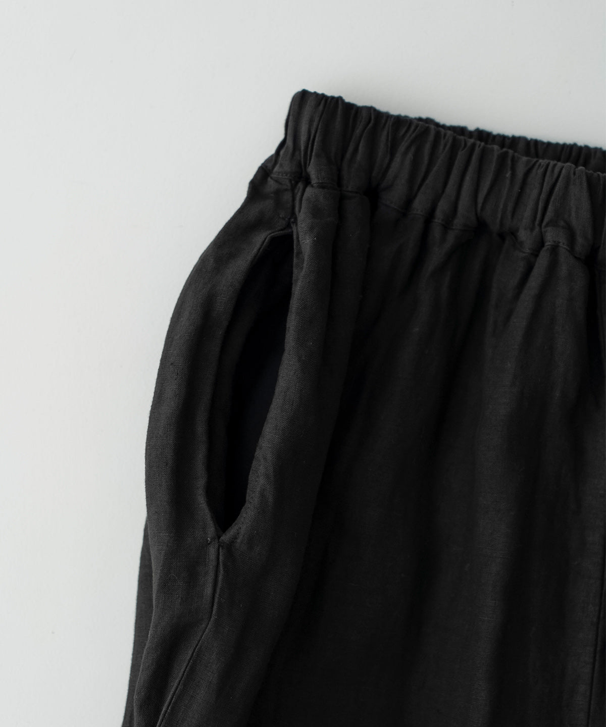 Linen Scallop Lace Frill Pants - Black