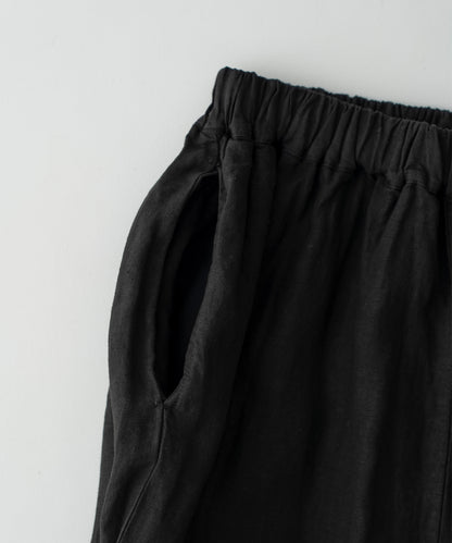 Linen Scallop Lace Frill Pants - Black