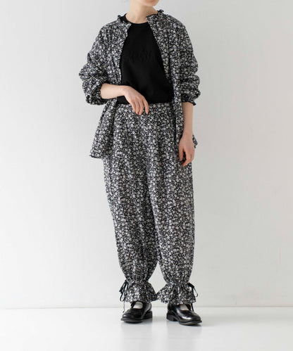 Linen Cotton Floral Flare-Hem Pants