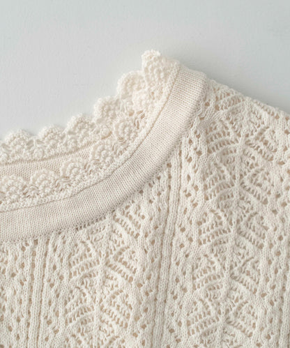 Openwork Lace Knit Vest - Ecru