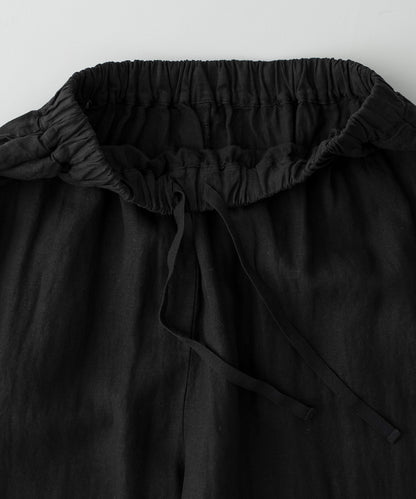 Linen Scallop Lace Frill Pants - Black