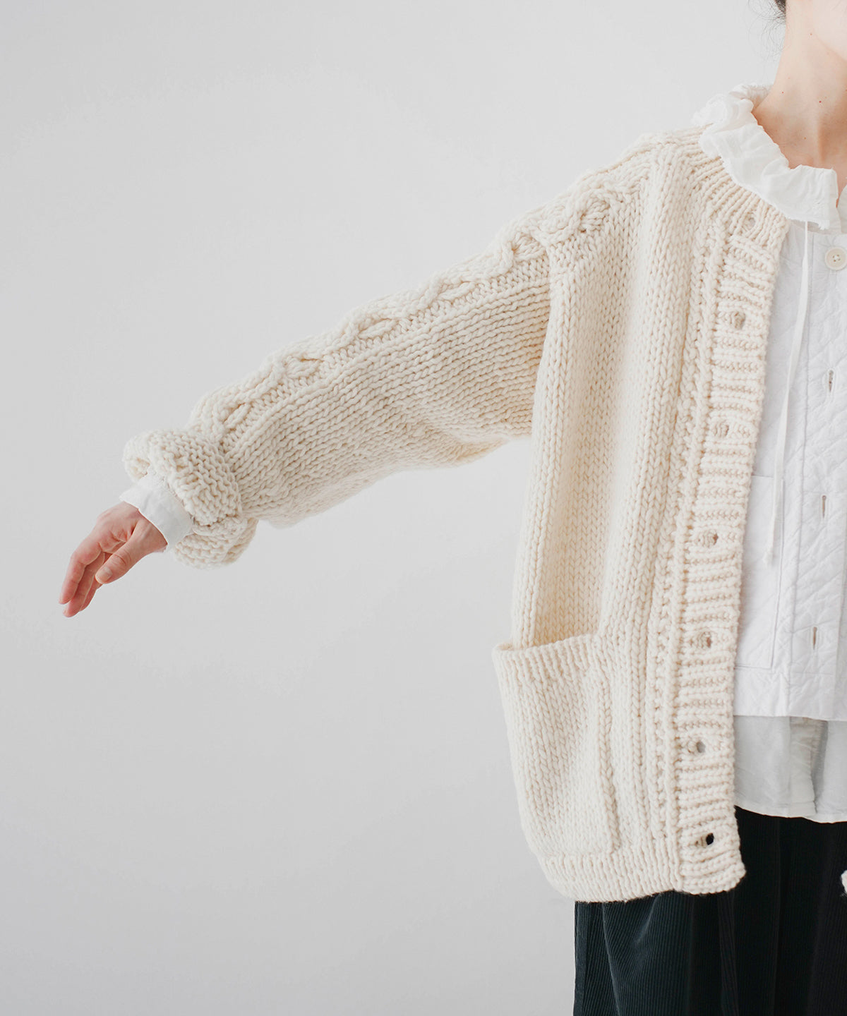 Peruvian Wool Cable Sleeve Knit Cardigan