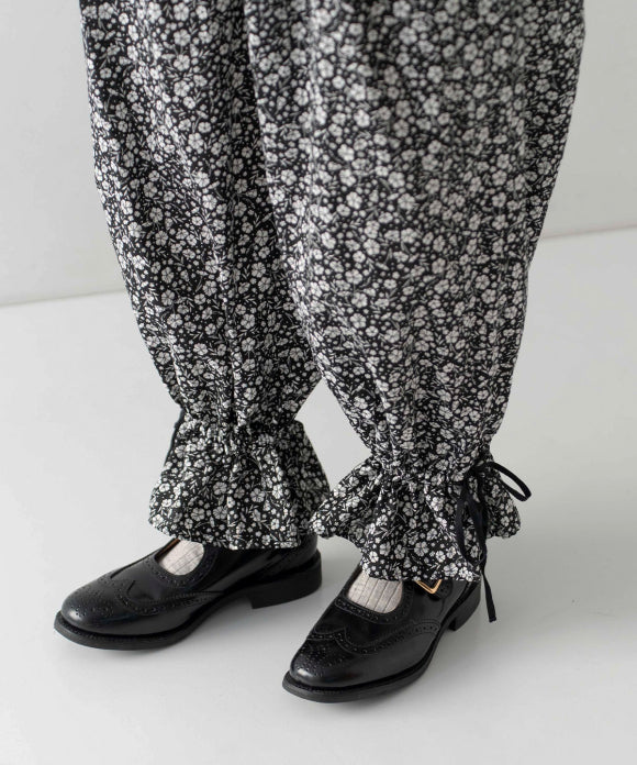 Linen Cotton Floral Flare-Hem Pants