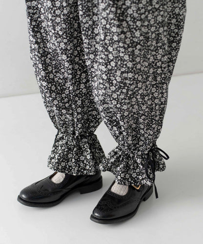 Linen Cotton Floral Flare-Hem Pants