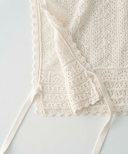 Openwork Lace Knit Vest - Ecru