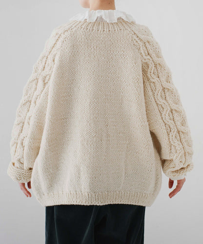 Peruvian Wool Cable Sleeve Knit Cardigan
