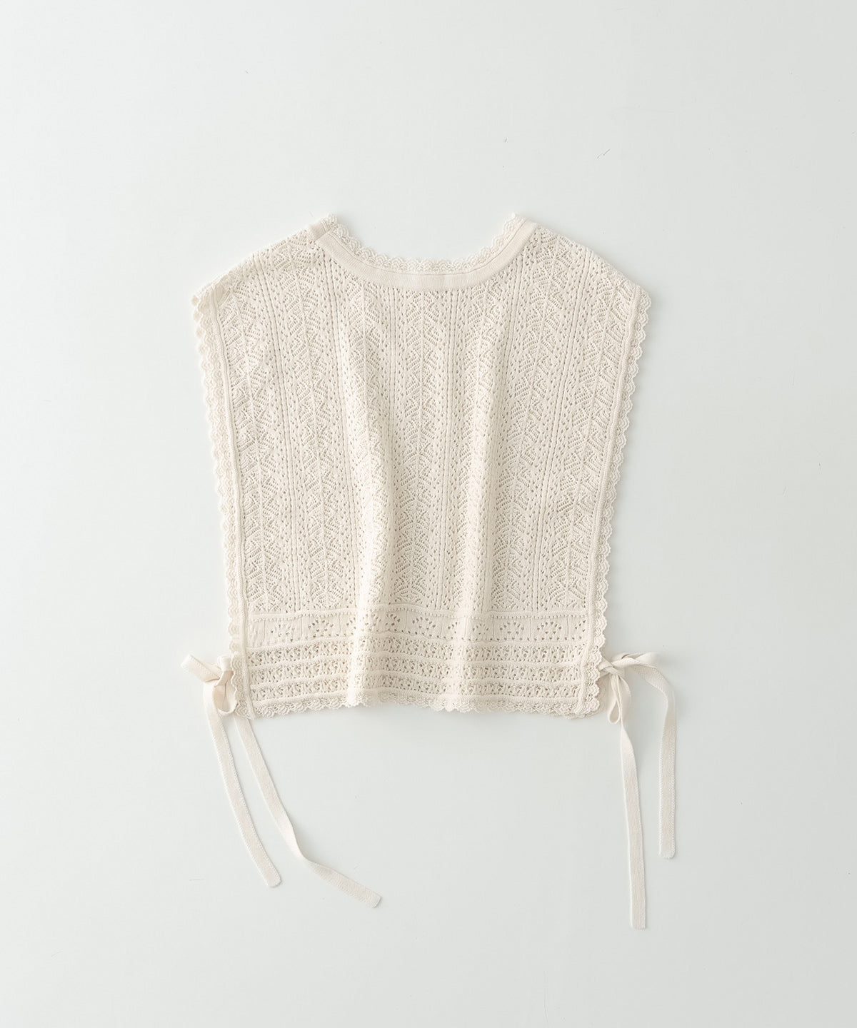 Openwork Lace Knit Vest - Ecru