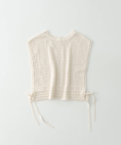 Openwork Lace Knit Vest - Ecru