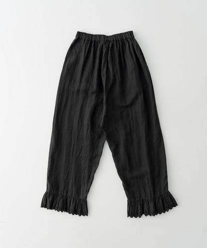 Linen Scallop Lace Frill Pants - Black