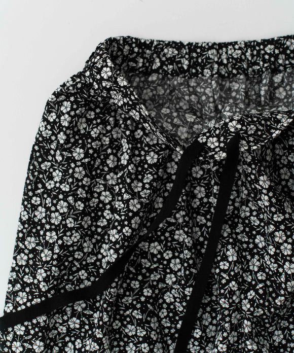 Linen Cotton Floral Flare-Hem Pants
