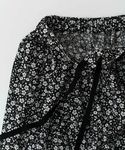 Linen Cotton Floral Flare-Hem Pants