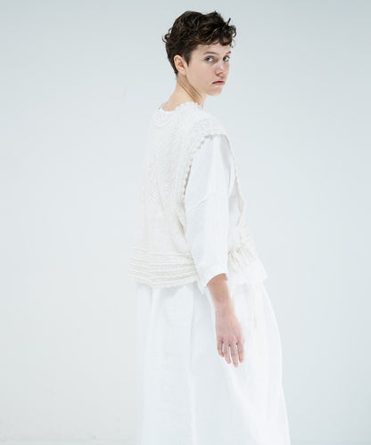 Openwork Lace Knit Vest - Ecru