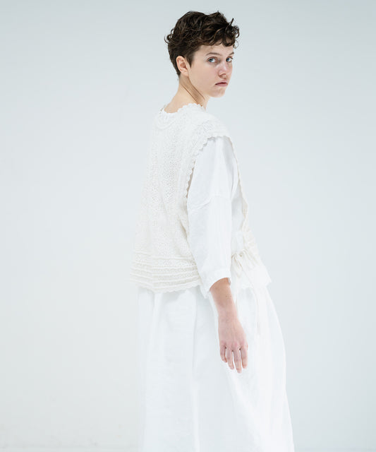 Openwork Lace Knit Vest - Ecru