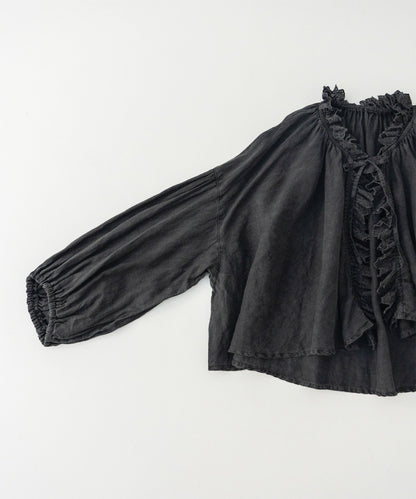 Linen Bincho-Zome Scallop Frill Blouse