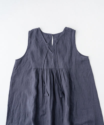 Linen Two-way Indian Embroidered Dress (Navy)