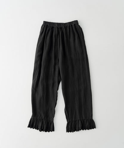 Linen Scallop Lace Frill Pants - Black