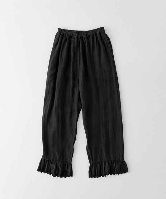 Linen Scallop Lace Frill Pants - Black
