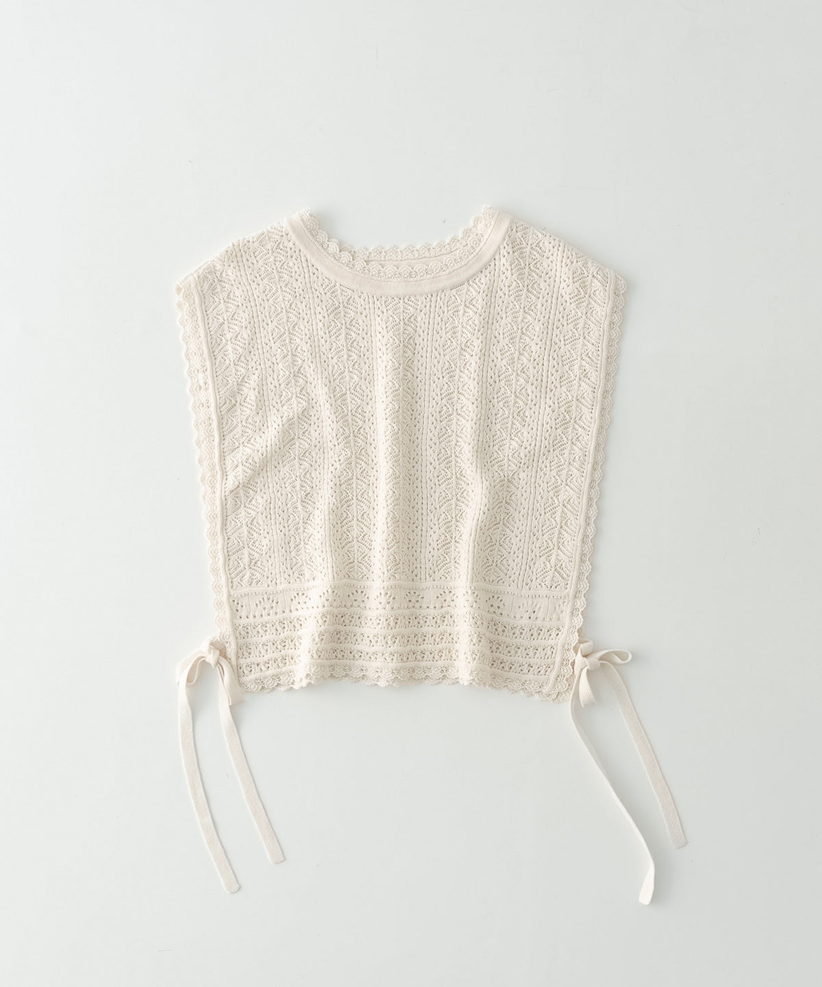 Openwork Lace Knit Vest - Ecru