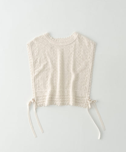 Openwork Lace Knit Vest - Ecru