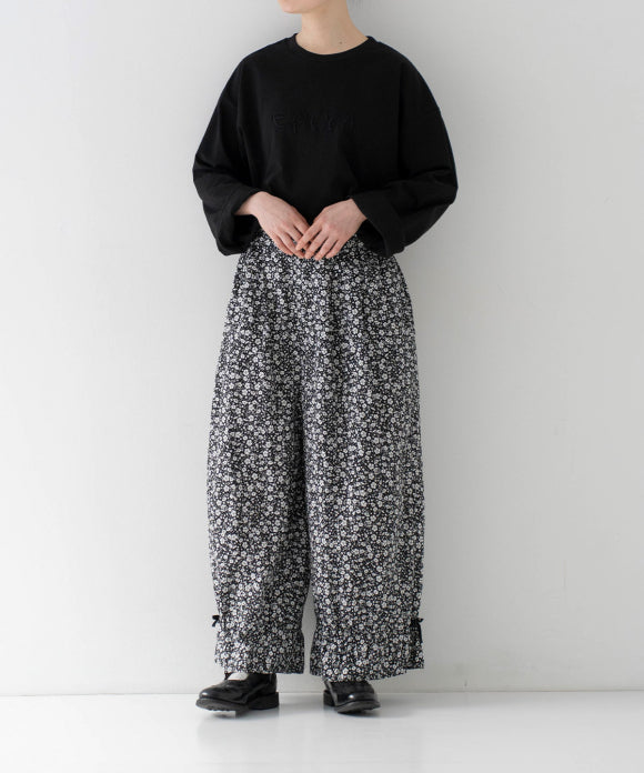 Linen Cotton Floral Flare-Hem Pants