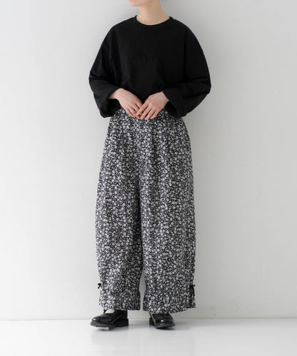 Linen Cotton Floral Flare-Hem Pants