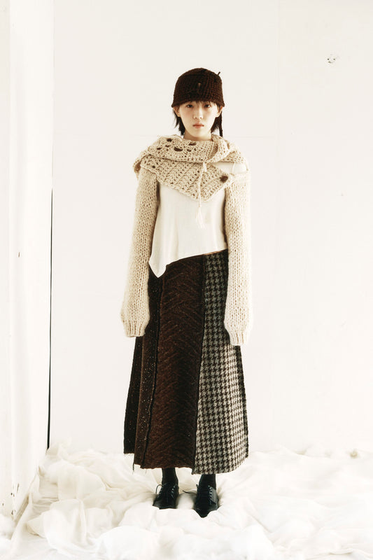 Paneled reversible wool skirt