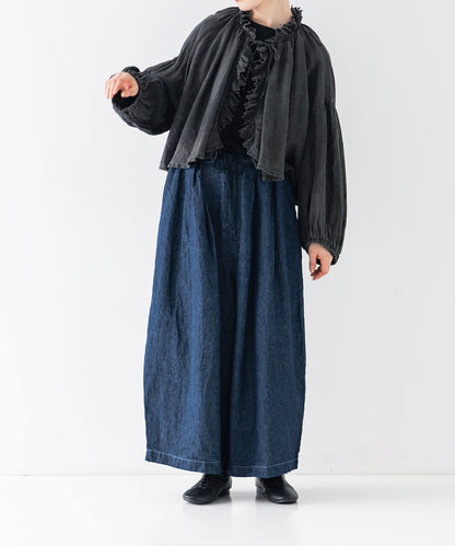 Linen Bincho-Zome Scallop Frill Blouse