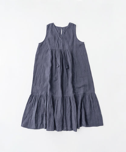 Linen Two-way Indian Embroidered Dress (Navy)