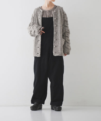 Peruvian Wool Cable Sleeve Knit Cardigan (Beige)