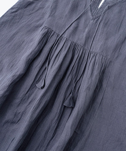 Linen Two-way Indian Embroidered Dress (Navy)