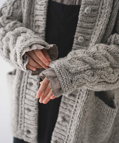 Peruvian Wool Cable Sleeve Knit Cardigan (Beige)