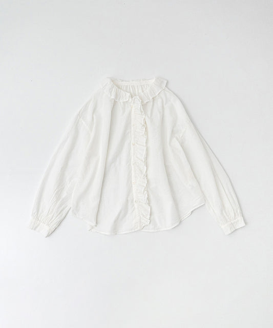 Cotton Linen Ramie Lawn Frill Shirt - Off White
